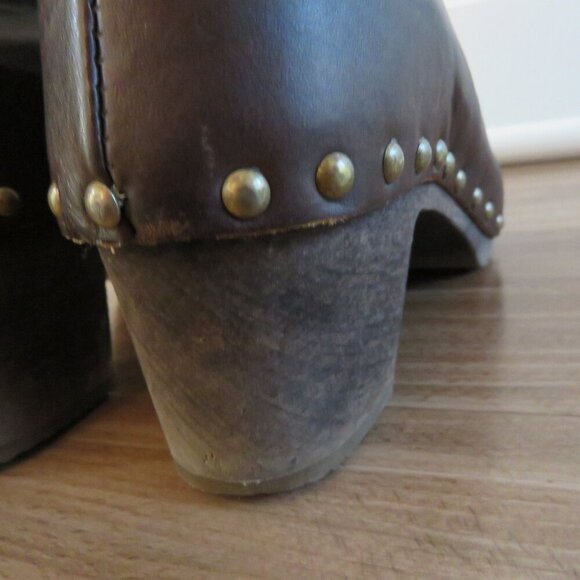 BOSABO Brown Leather Studded Clog Booties Boots Grandma Boho - Size US 6 - Picture 10 of 15